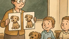 Banc: Învățătoarea corectează temele lui Bulă