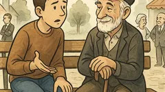 Banc: Un tânăr întreabă un moș